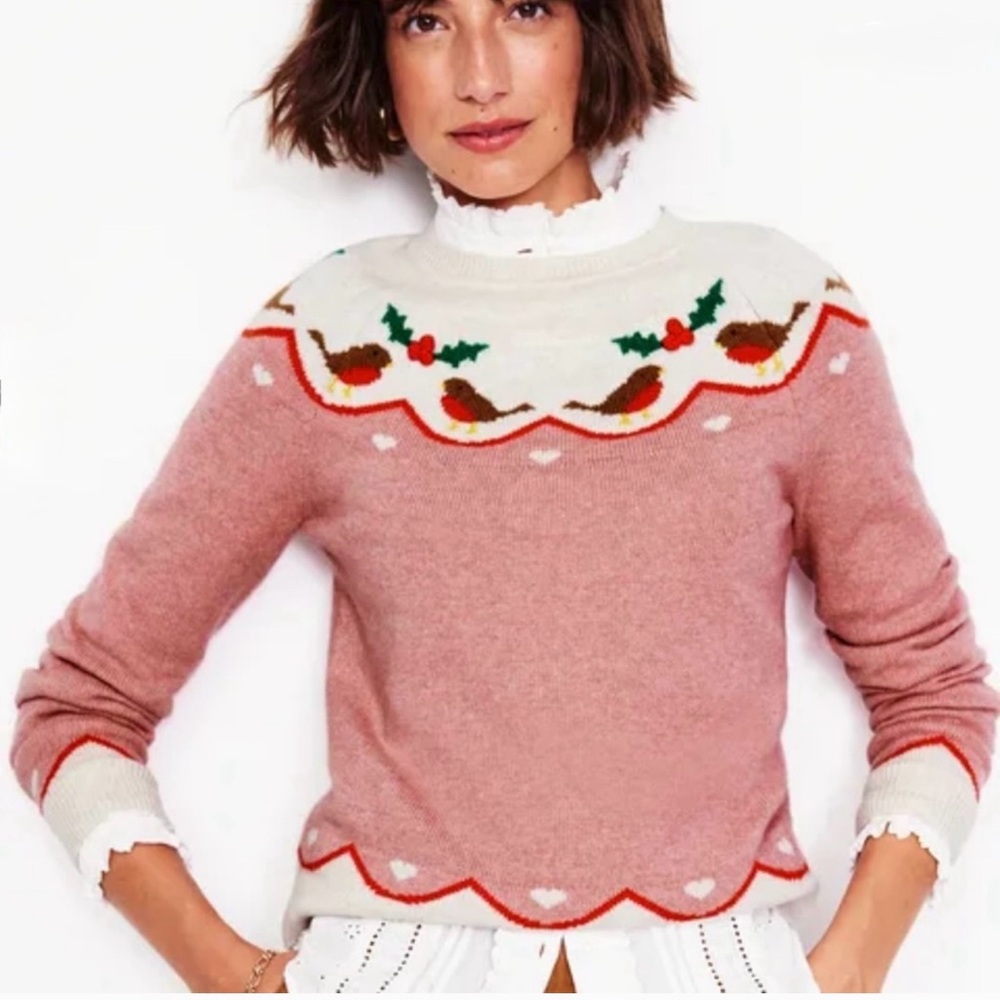Boden Edie Fair Isle Jumper Sweater, Robin, size XS, Wool, Alpaca mix